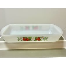 Vintage Glasbake Casserole Dish Strawberry Flower Pattern J2024 1.5 QT