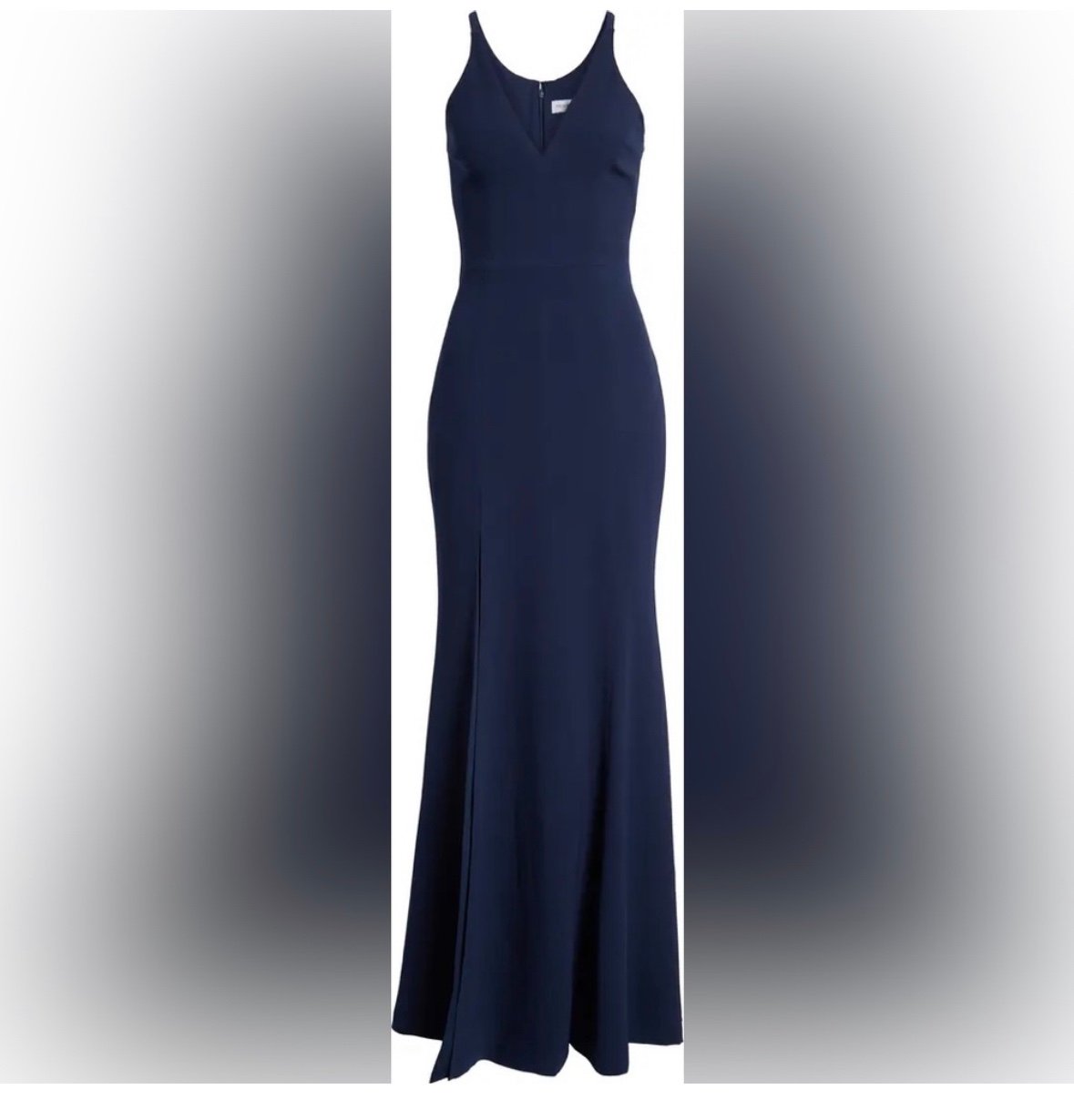 Dress The Population women’s Midnight Blue Iris Slit Crepe Gown Size Large