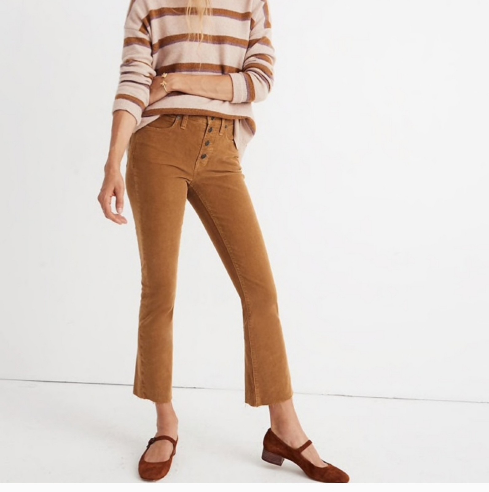 MADEWELL Cali Demi Boot Cognac Camel Corduroy Tan Boho Pants Button Fly Size 27