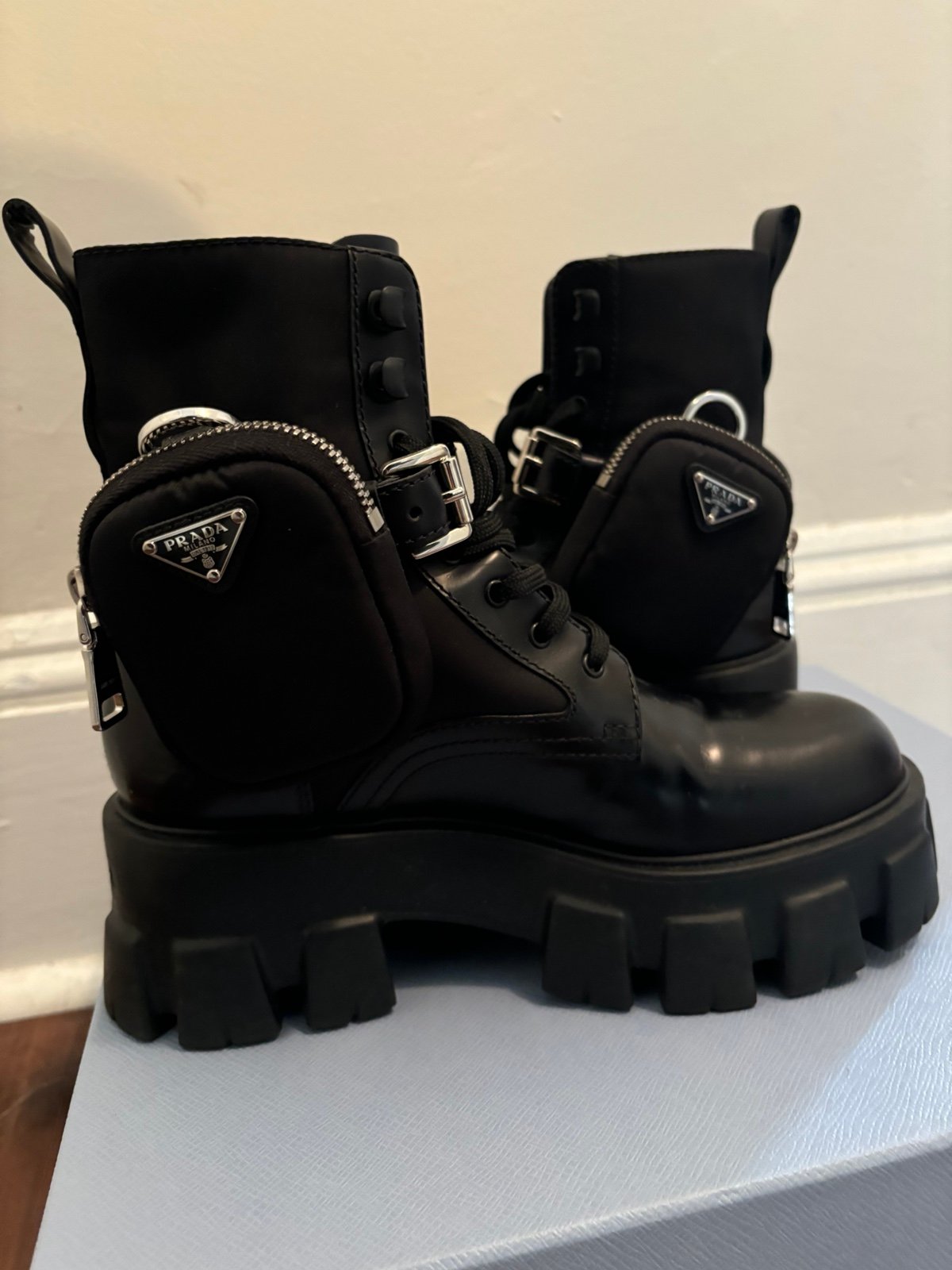 Authentic Prada Monolith Re-Nylon Boots with Pouch EU Size 37 - U.S. Size 7