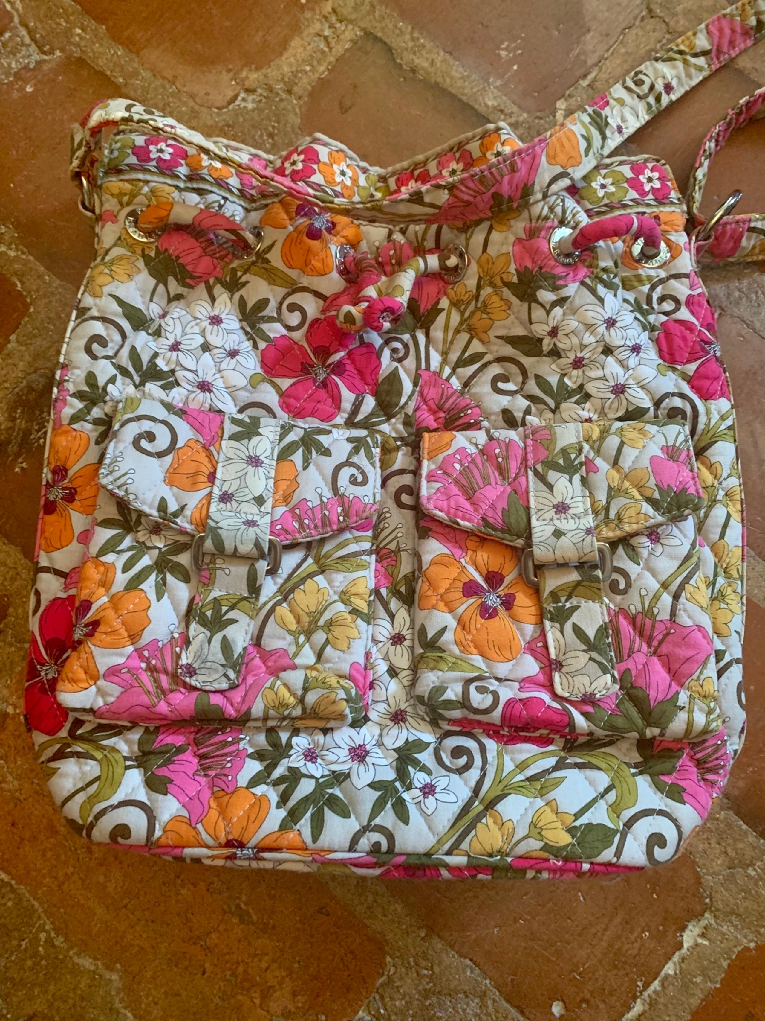 Vera Bradley Drawstring Bucket Bag RETIRED PRINT Tea Garden Quilted Cotton