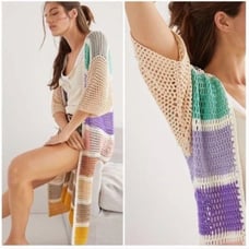 Anthropologie Womens Eliza Colorblock Crochet Knit Duster Cardigan One Size
