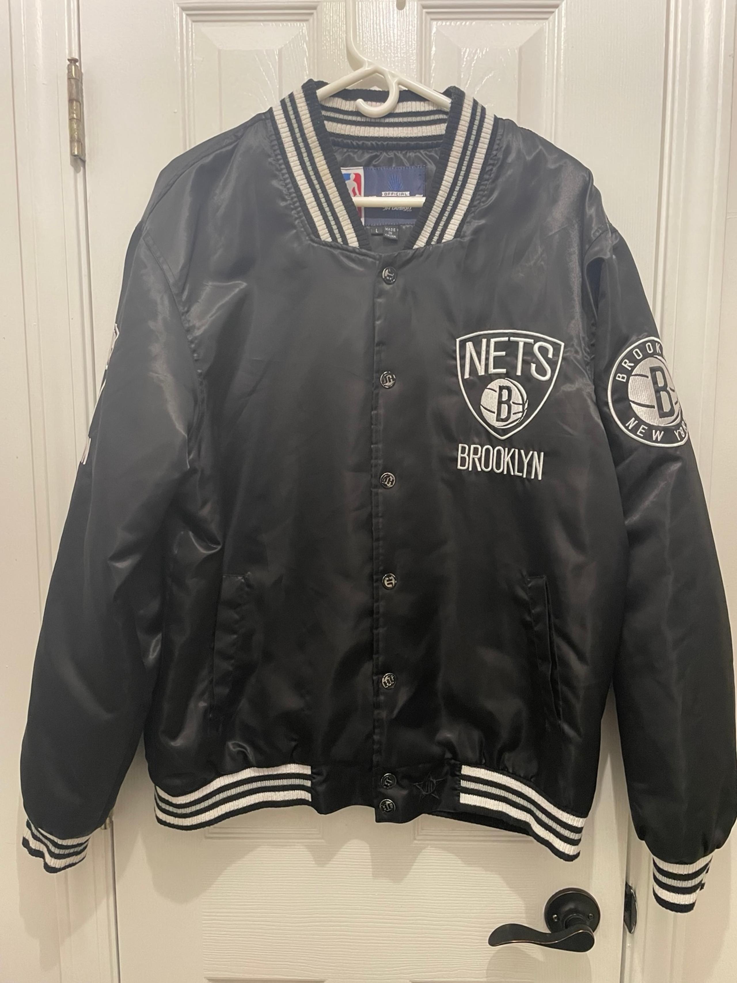 NBA Jh Design Satin Retro Bomber Style Jacket Brooklyn Nets Men Size Large