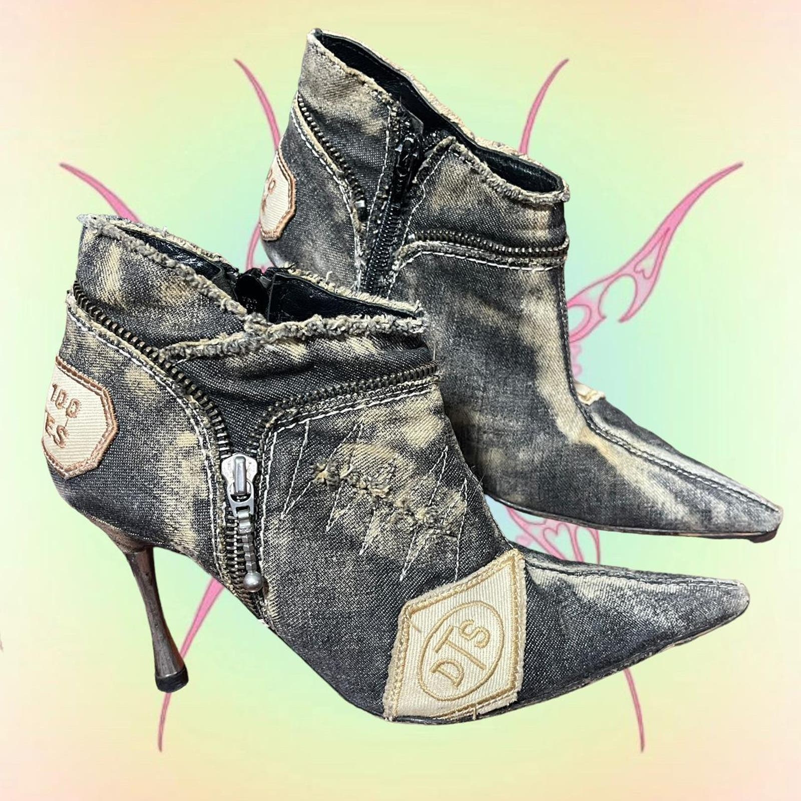 Vintage El Dantes Dark Black Denim Rare Vintage 90s Y2K Point Toe Stiletto Boot