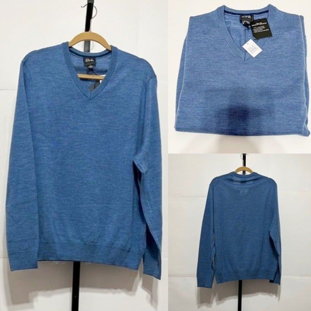 Jos A Bank NWT Sz XL Blue 70 Traveler Collection Merino Wool V-Neck Sweater