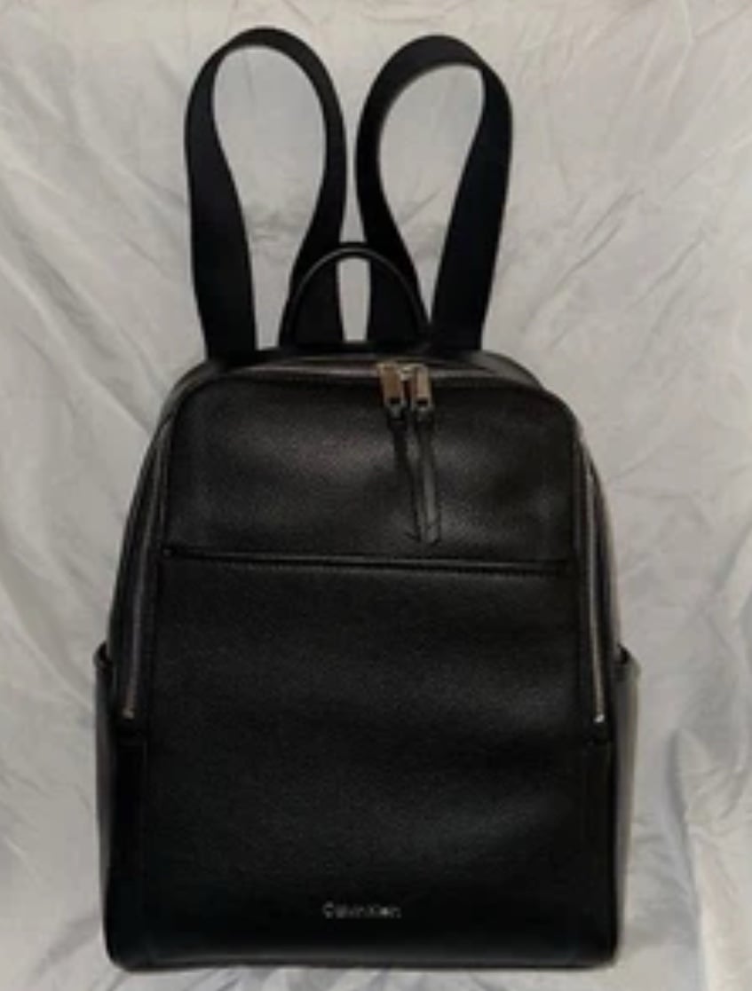 CALVIN KLEIN BACKPACK PEBBLED FAUX LEATHER BLACK/SILVER ACCENTS NWT