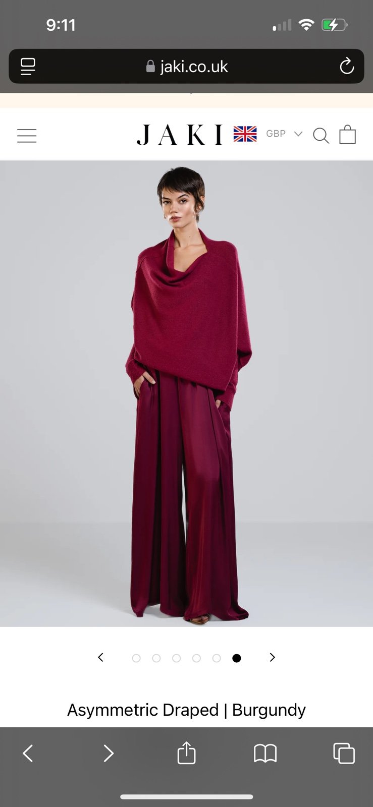 jaki London Burgundy Asymmetric Draped Sweater and Satin Jumpsuit Set l/xl