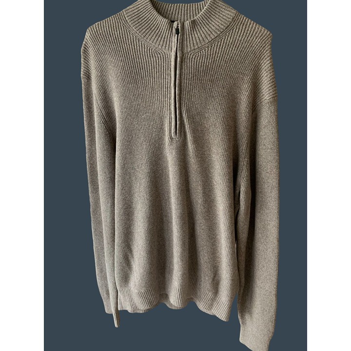 IZOD MENS LS CLASSIC COLLARED QUARTER ZIP SOLID TAUPE SWEATER NWT 2XL