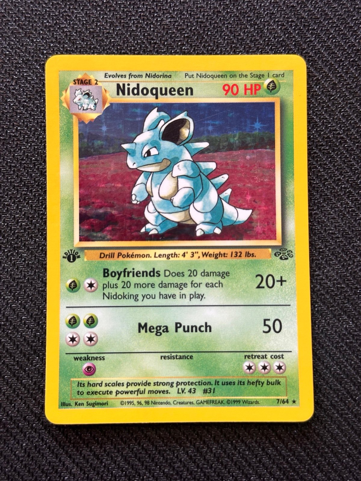 1st Edition Nidoqueen Holo Jungle 7/64 Vintage Pokemon Card