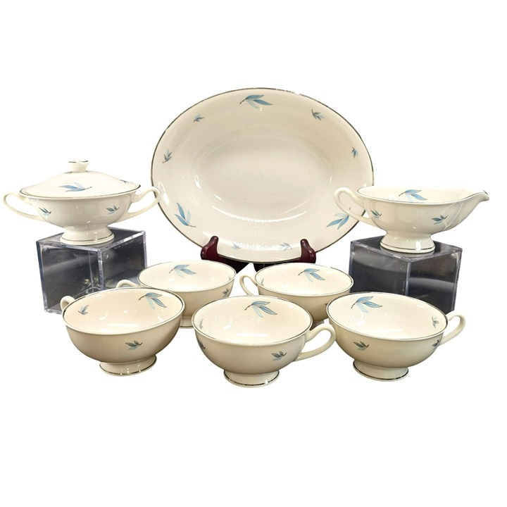 Celeste Syracuse China Tea Cups Sugar Creamer and Oval Bowl Set JJ3829