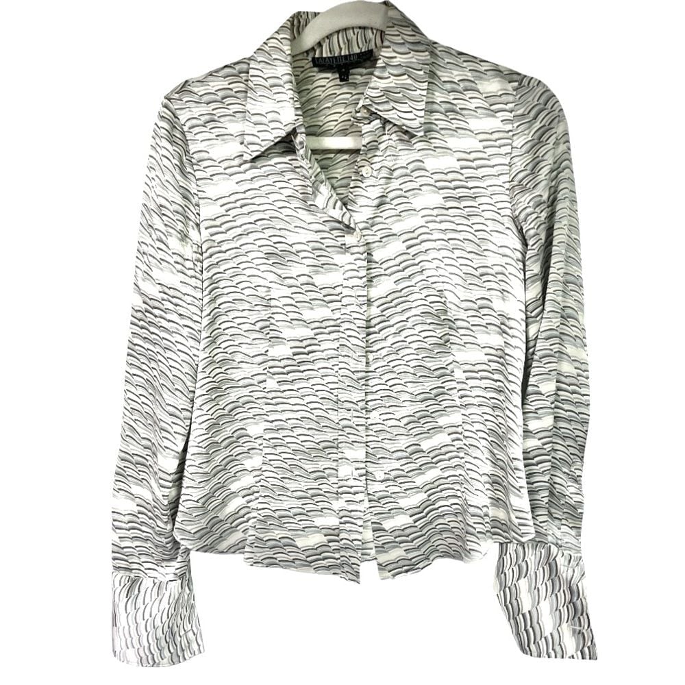 Lafayette148 New York Patterned Silk Button Down Shirt Petite 4