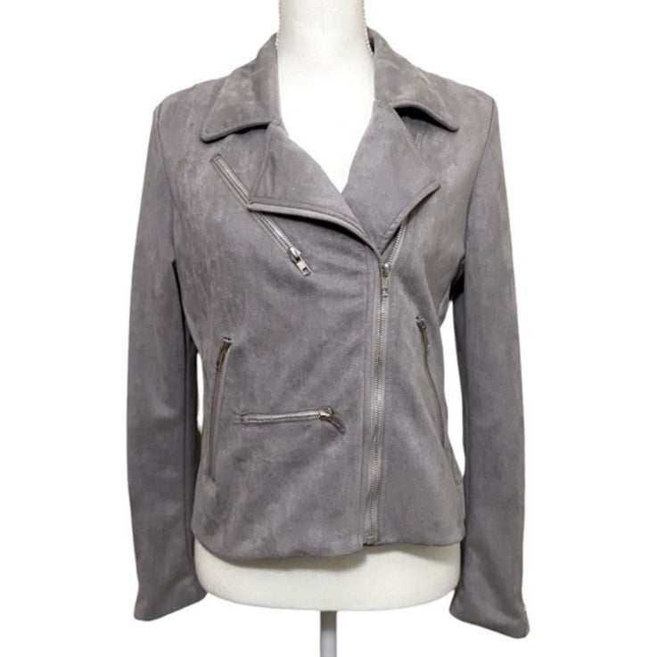 gray faux suede moto jacket