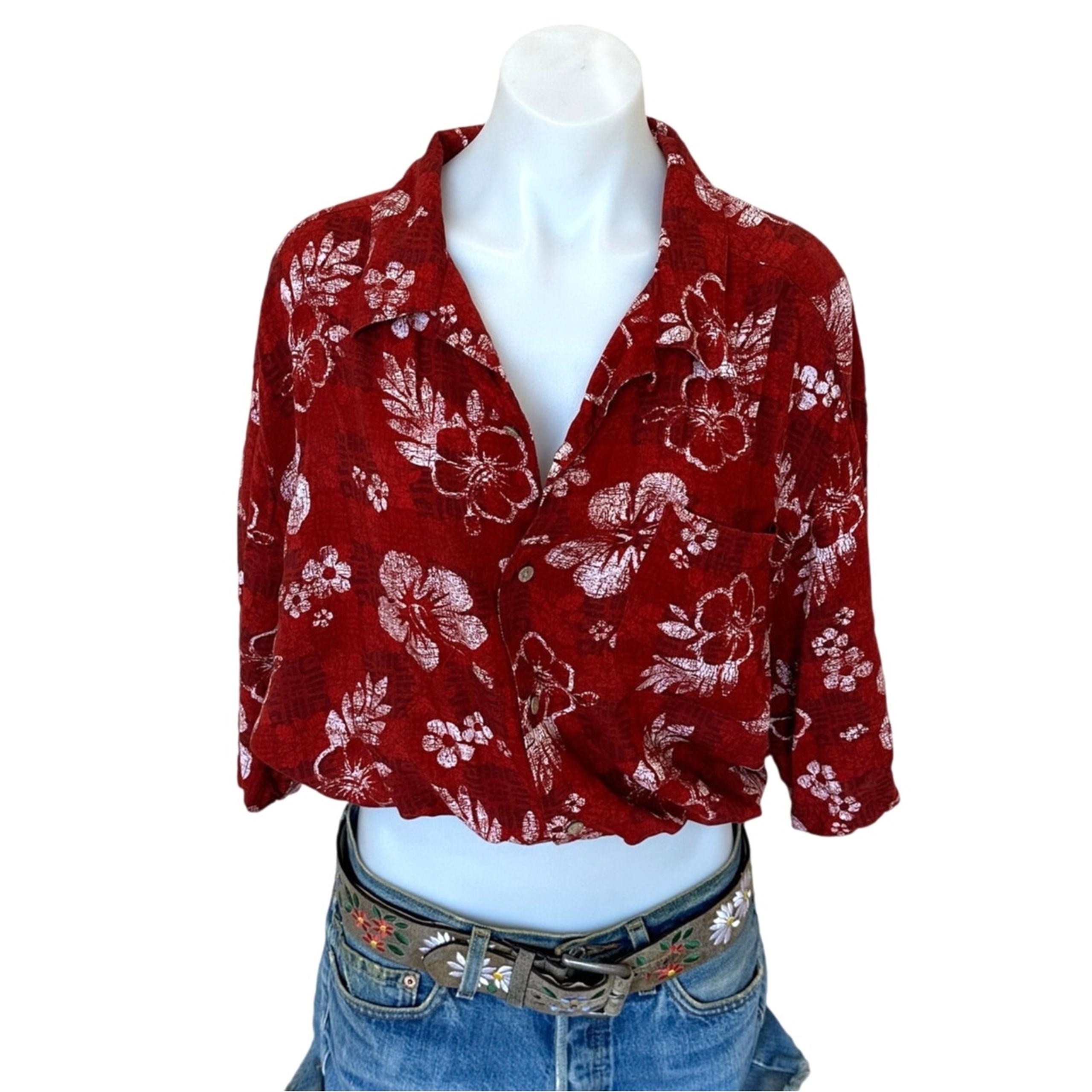 Cropped Hawaiian Shirt Tropical Button Down Top One Size Boxy Coconutgirl Unique