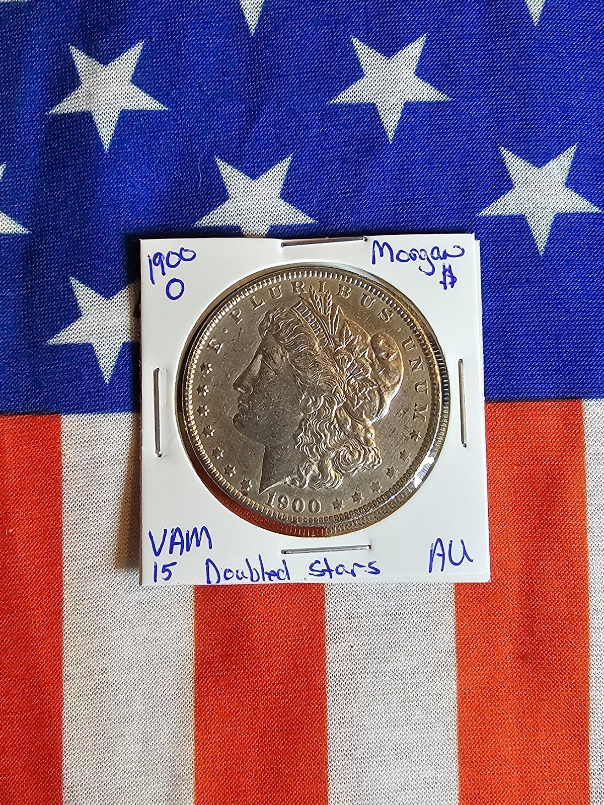 1900-O MORGAN SILVER DOLLAR. VAM-15 DOUBLED STARS TOP 100. AU. UNCLEANED.