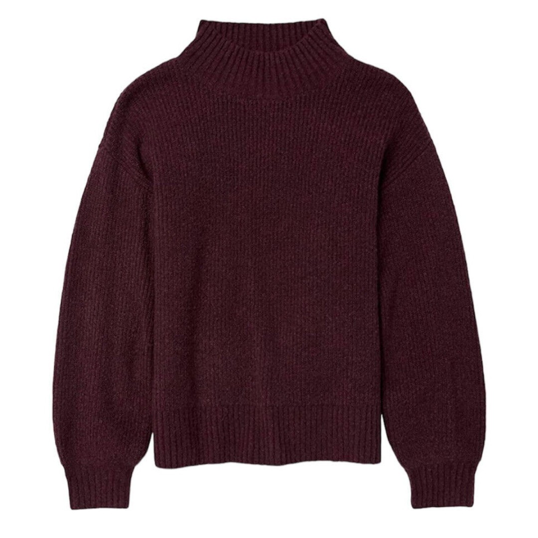 Goodthreads Women Balloon sleeve sweater Sz M loop blend stitch Wine Heather