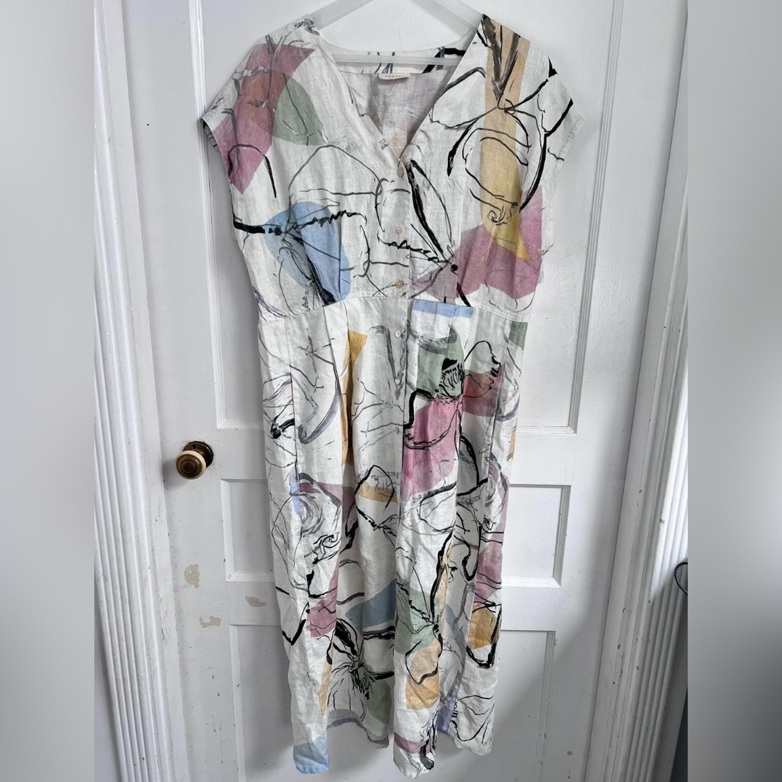 POETRY Printed Button-Through Fine Linen Dress UY15 Pastels - US 8 Like New