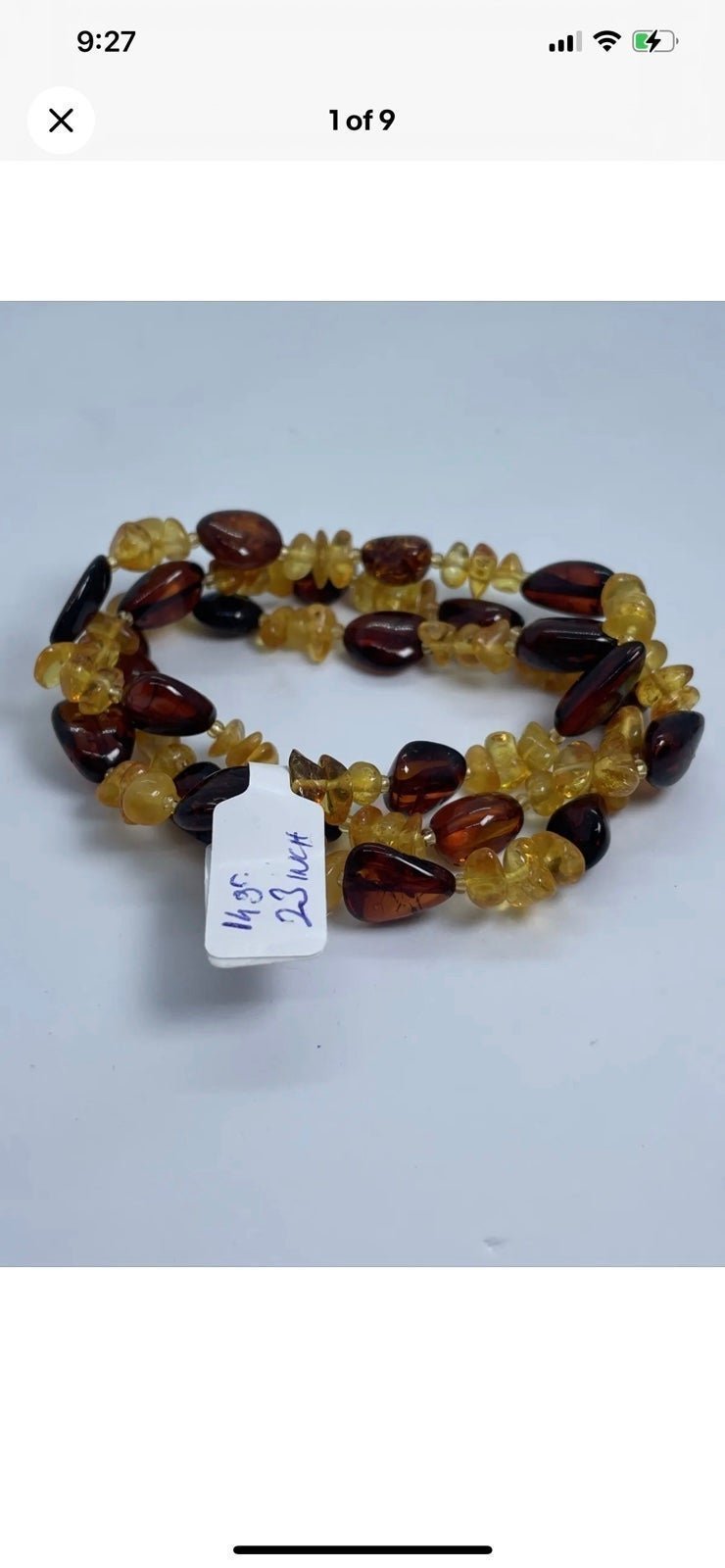 New Baltic Amber Necklace Fossil Beads Natural Unisex 23″ / 14gr High Quality