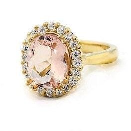 3.85Ct Natural Oval Pink Morganite & Diamond Halo Solitaire Ring 14k Yellow Gold