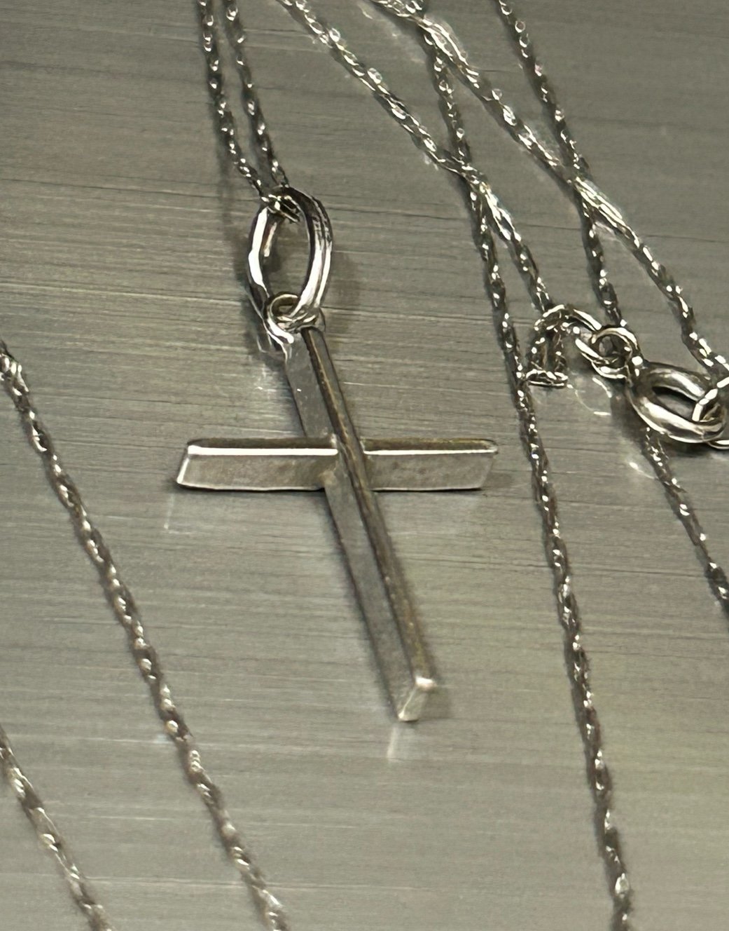 Michael Anthony MA designer 14k white gold cross pendant w/ 417 10k necklace