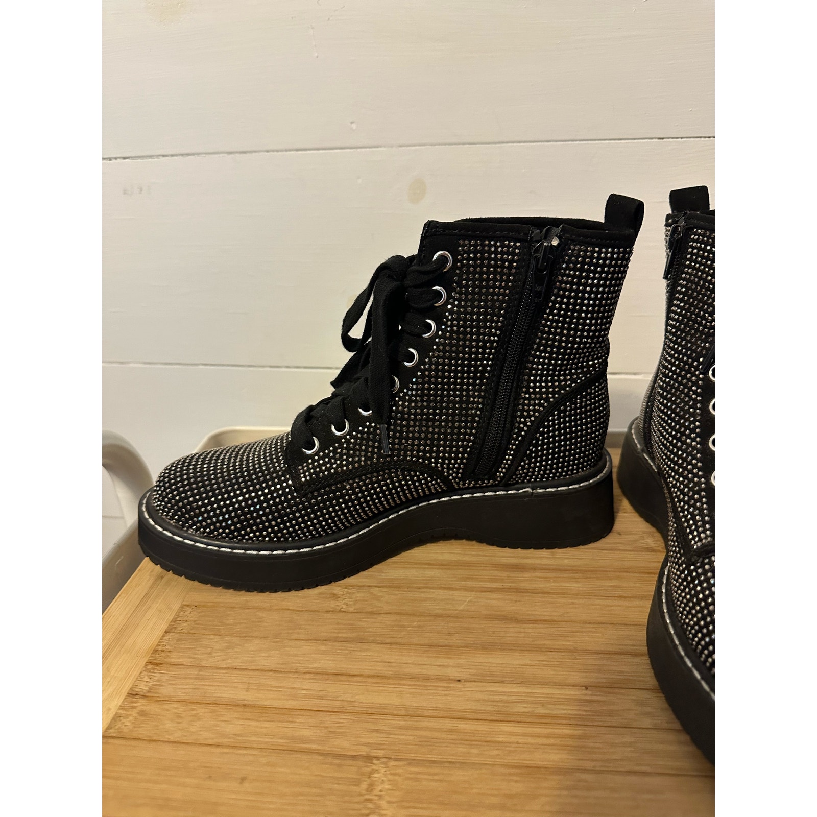 MADDEN NYC black rhinestone combat boots