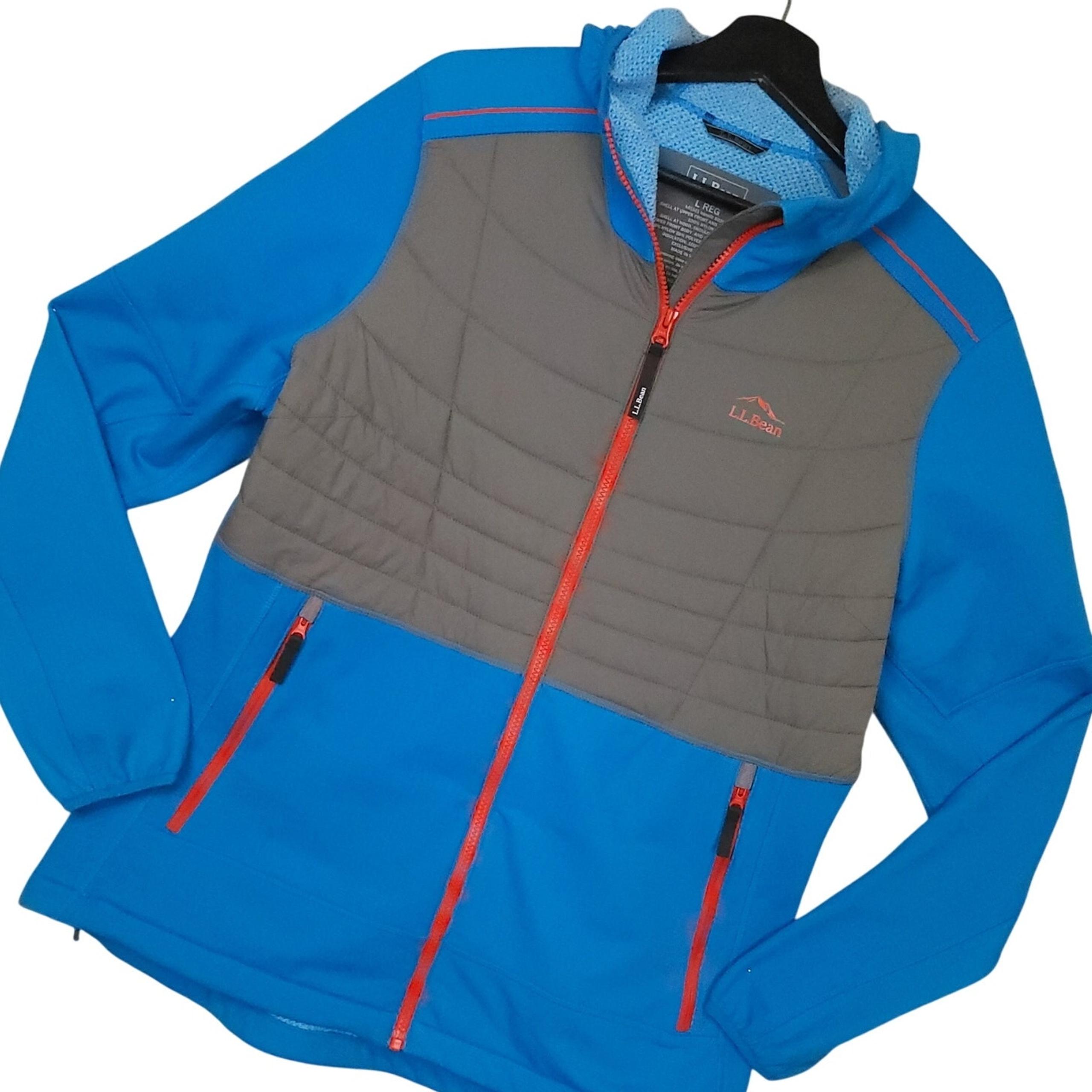 L.L. Bean Men's Hybrid Hooded Jacket Sz Large Full Zip Outdoors Blue Gray Orange