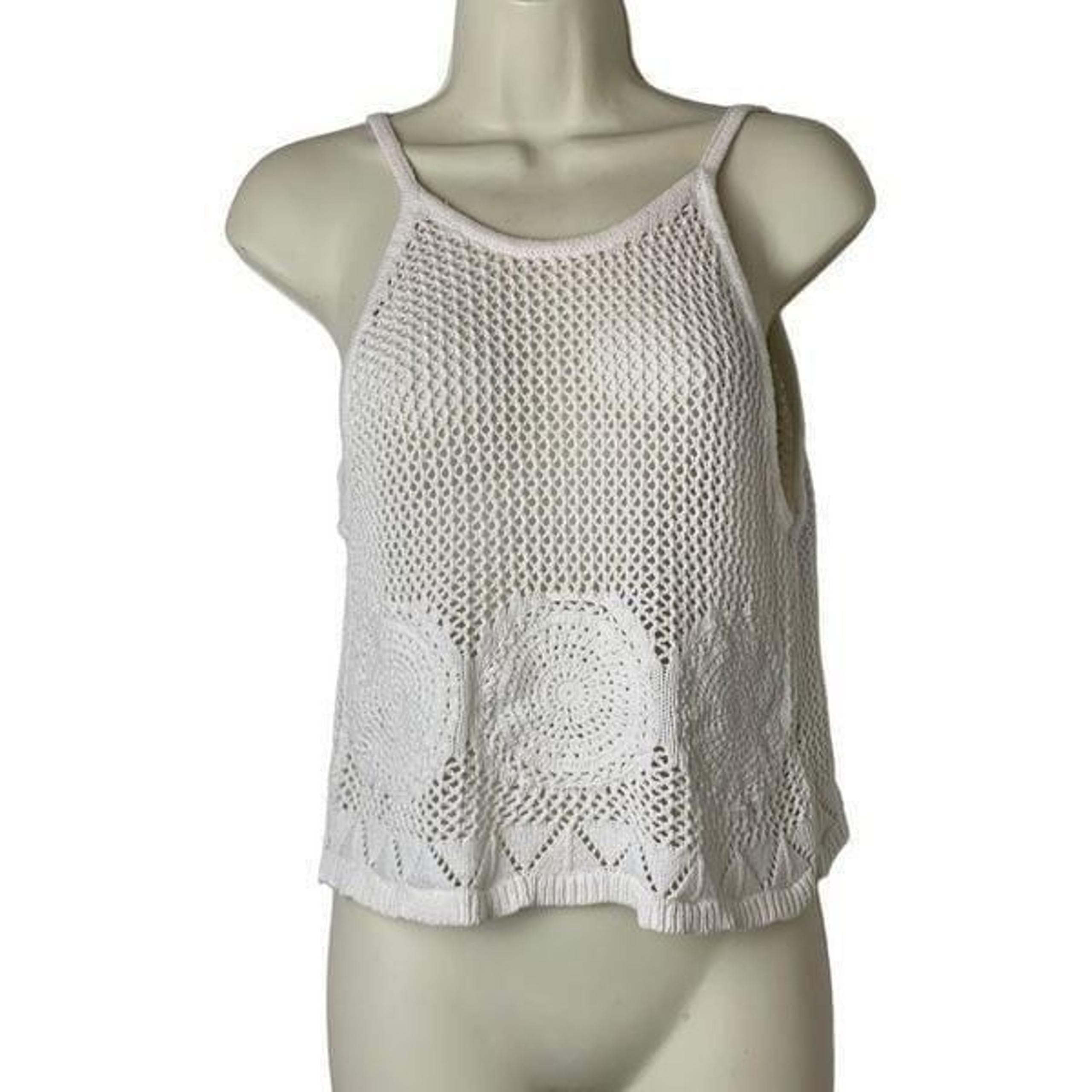 LA Hearts White Cotton Crochet Tank Sweater Size Medium