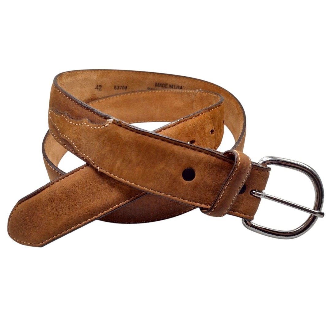 Vintage Silver Creek Tan Brown Leather Belt Men's Size 42 Western Thick Made USA