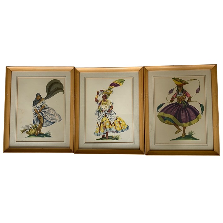Vintage Ada Peacock Framed Prints Peru Paraguay Latin Set of 3 15 x 12 8454
