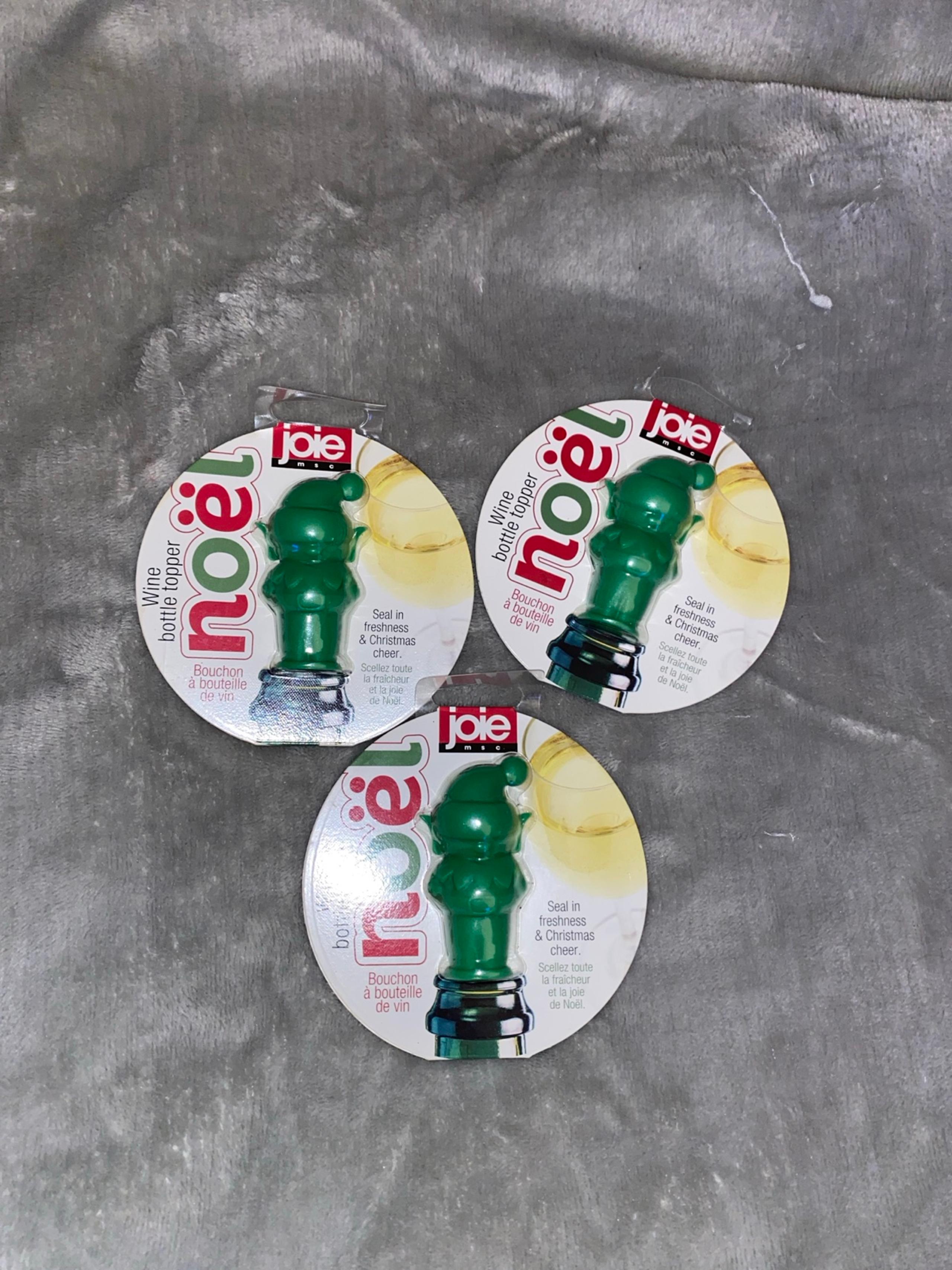New Set of Three Noel Green Wine Bottle Toppers BPA Free