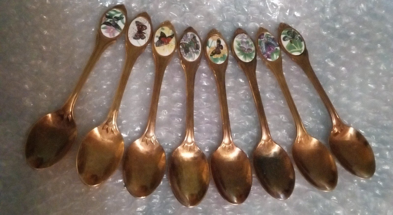 Vintage Franklin Mint-Butterflies of the world-Gold Plated Tea Spoons - Set of 8