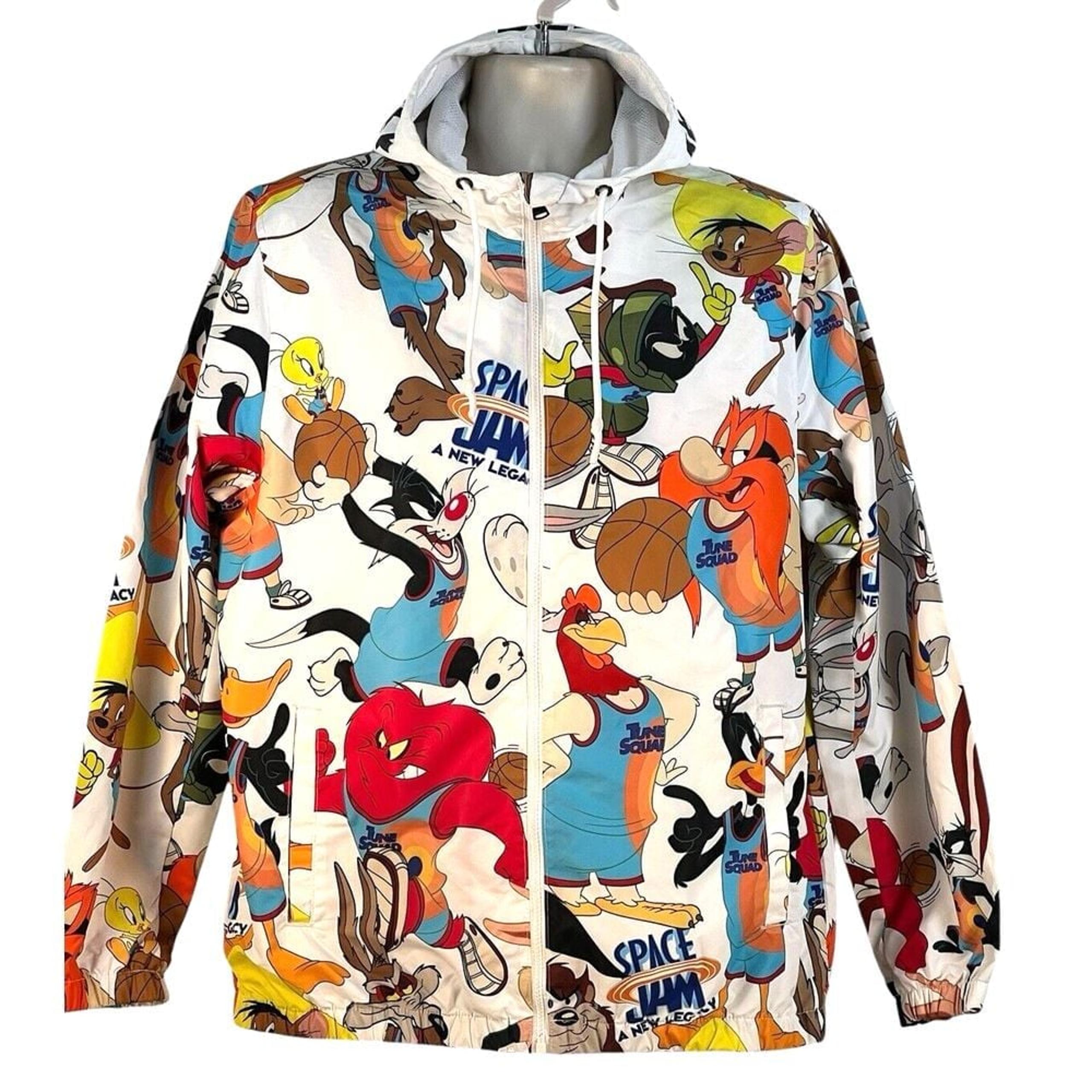 Members Only Jacket Men's M Space Jam Hooded Windbreaker Full Zip - Looney Tunes