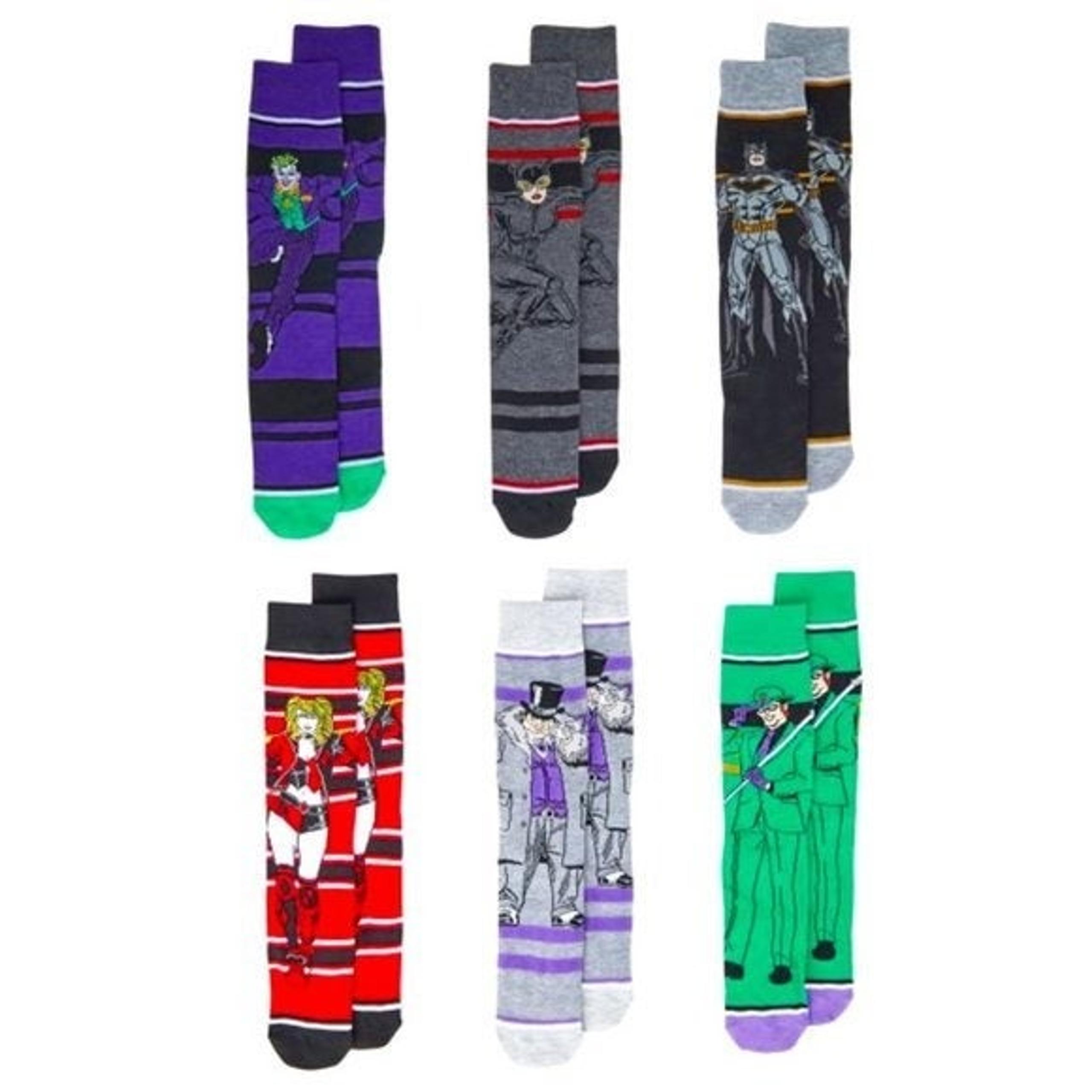Batman, Harley Quinn, Joker, Catwomen Men's Casual Crew Socks, 6-Pack; OS (8-12)