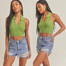Knit halter top in lime