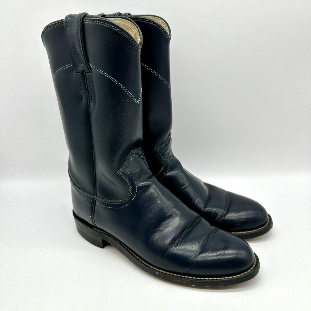 JUSTIN Navy Blue Leather Roper Cowboy Boots Women's Size 5 B Style L3057