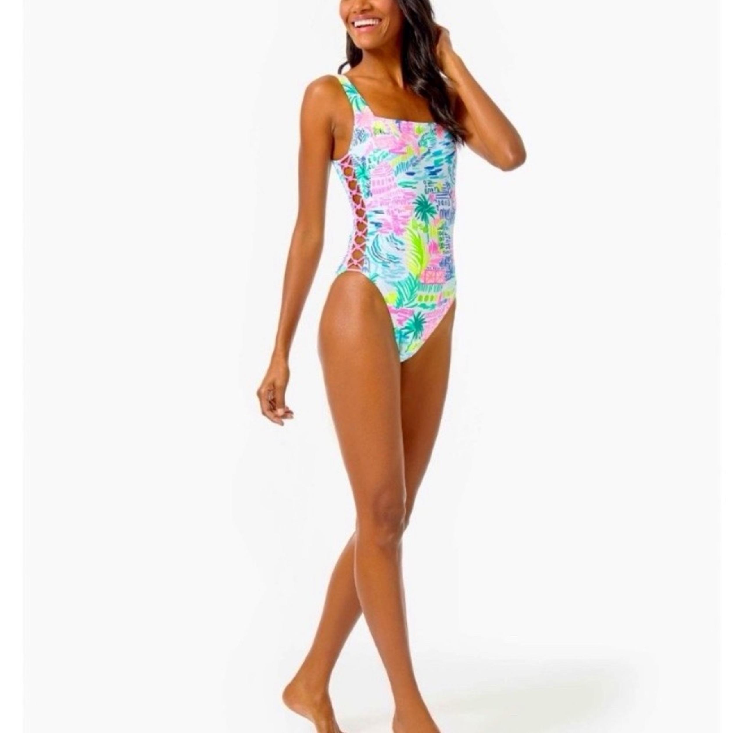 Lilly Pulitzer Morri One Piece Swimsuit Private Island Sz 16 Lattice
