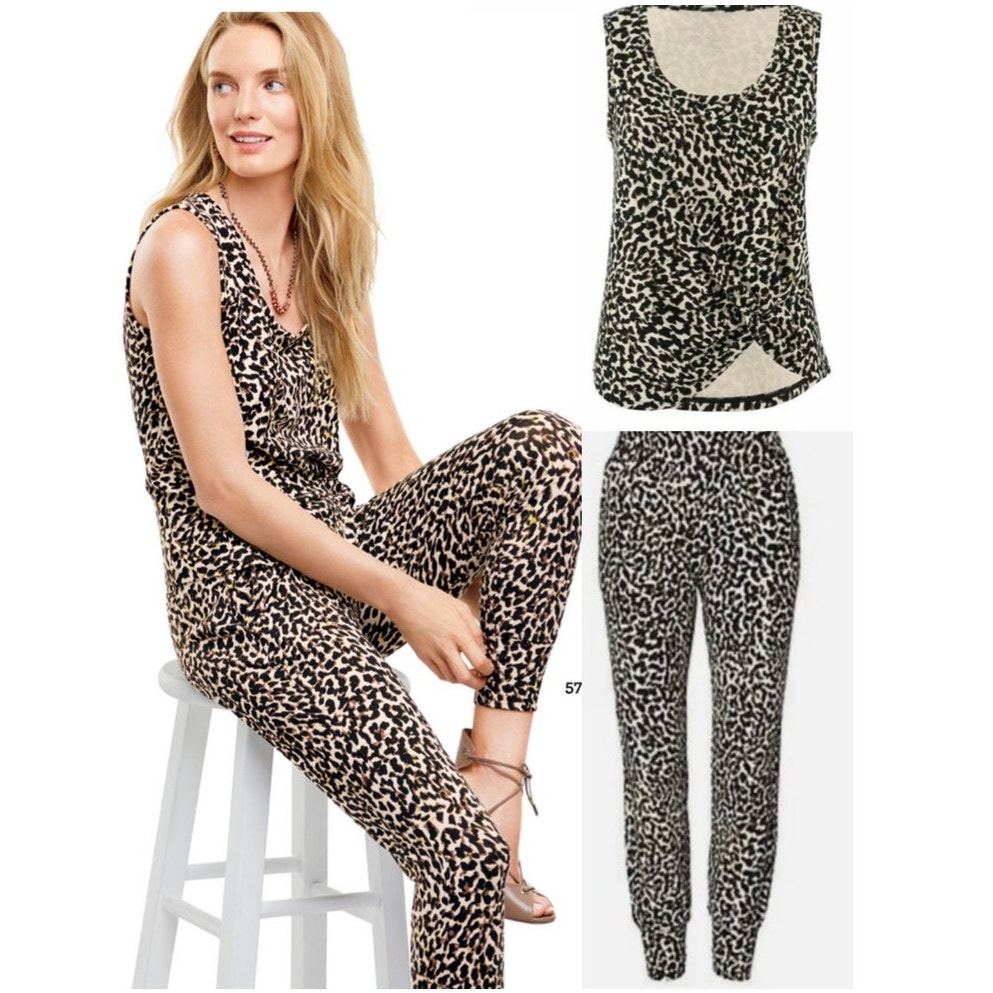 CAbi Leopard Print Tank Jogger Set S NWOT