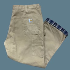 Carhartt Relaxed Fit Plaid Insulated Carpenter Pants Tan Khaki Mens Size 40 x 30
