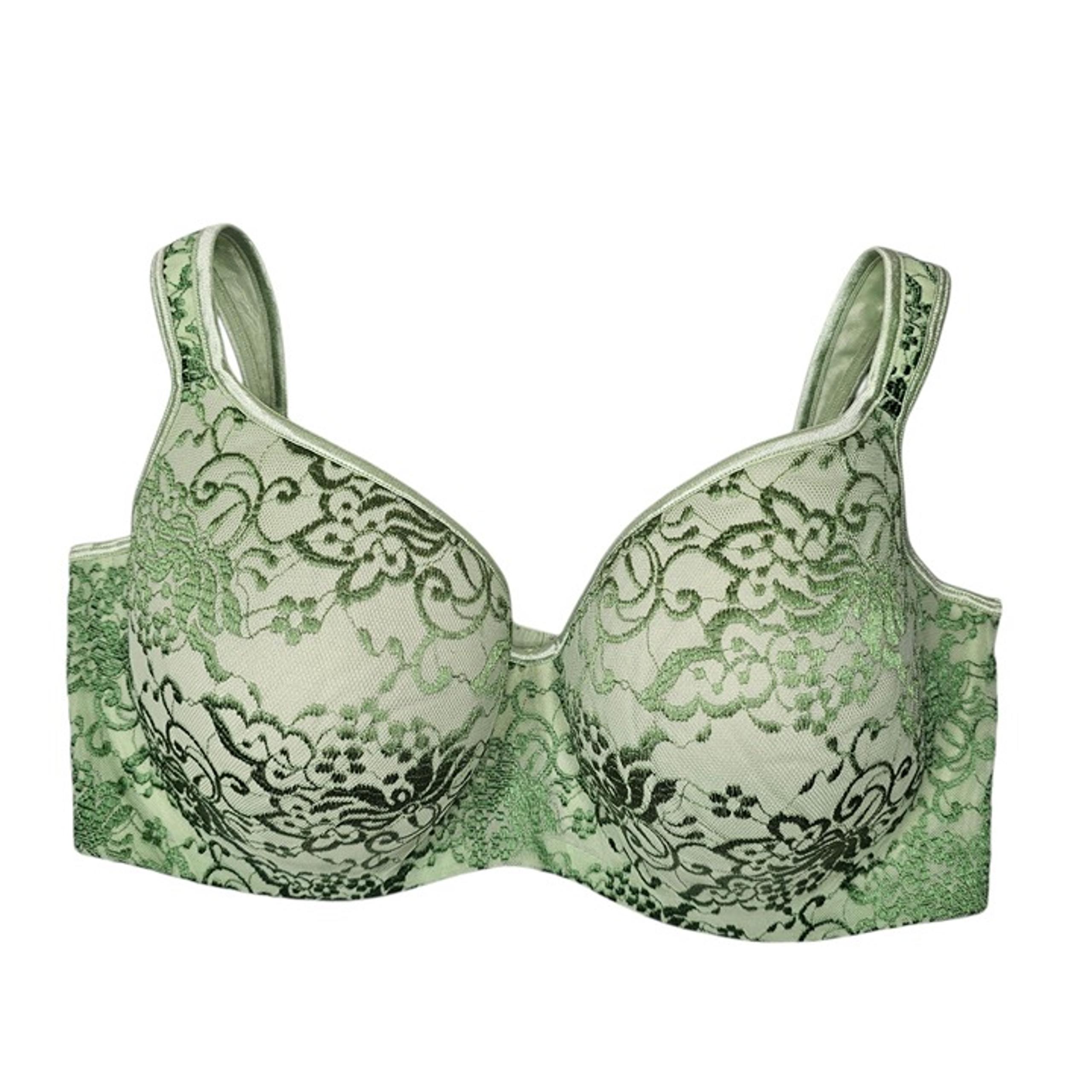 Cacique 42DD Green Embroidered Floral Lace Bra Lightly Lined Underwire