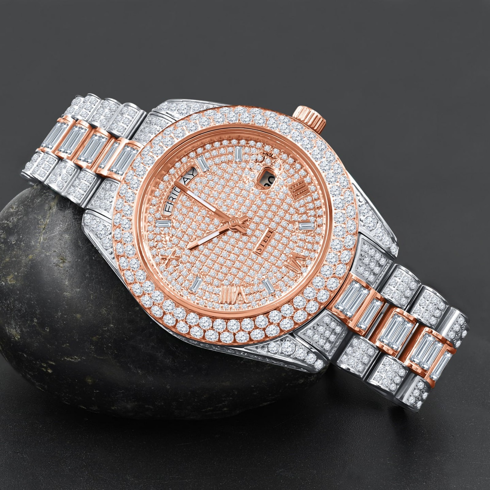 Mens 2 tone rose gold watch - CZ ICED out