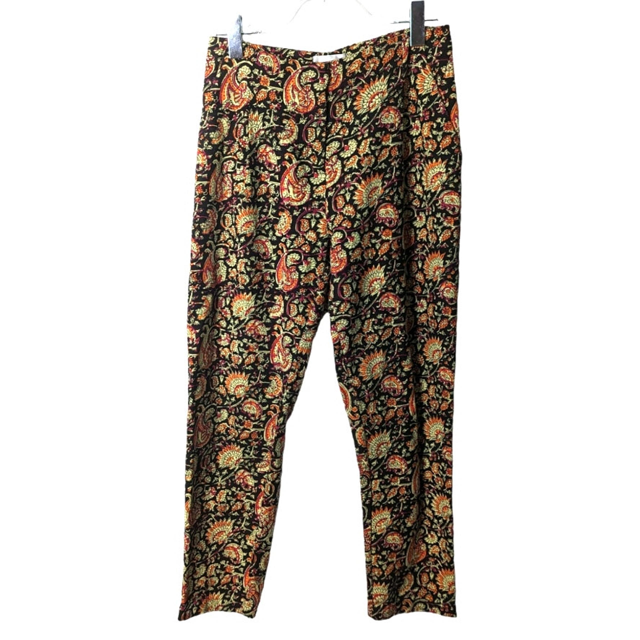 Antik Batik Cherie Pants Cotton Black Color Paisley Print Pleat Front Medium