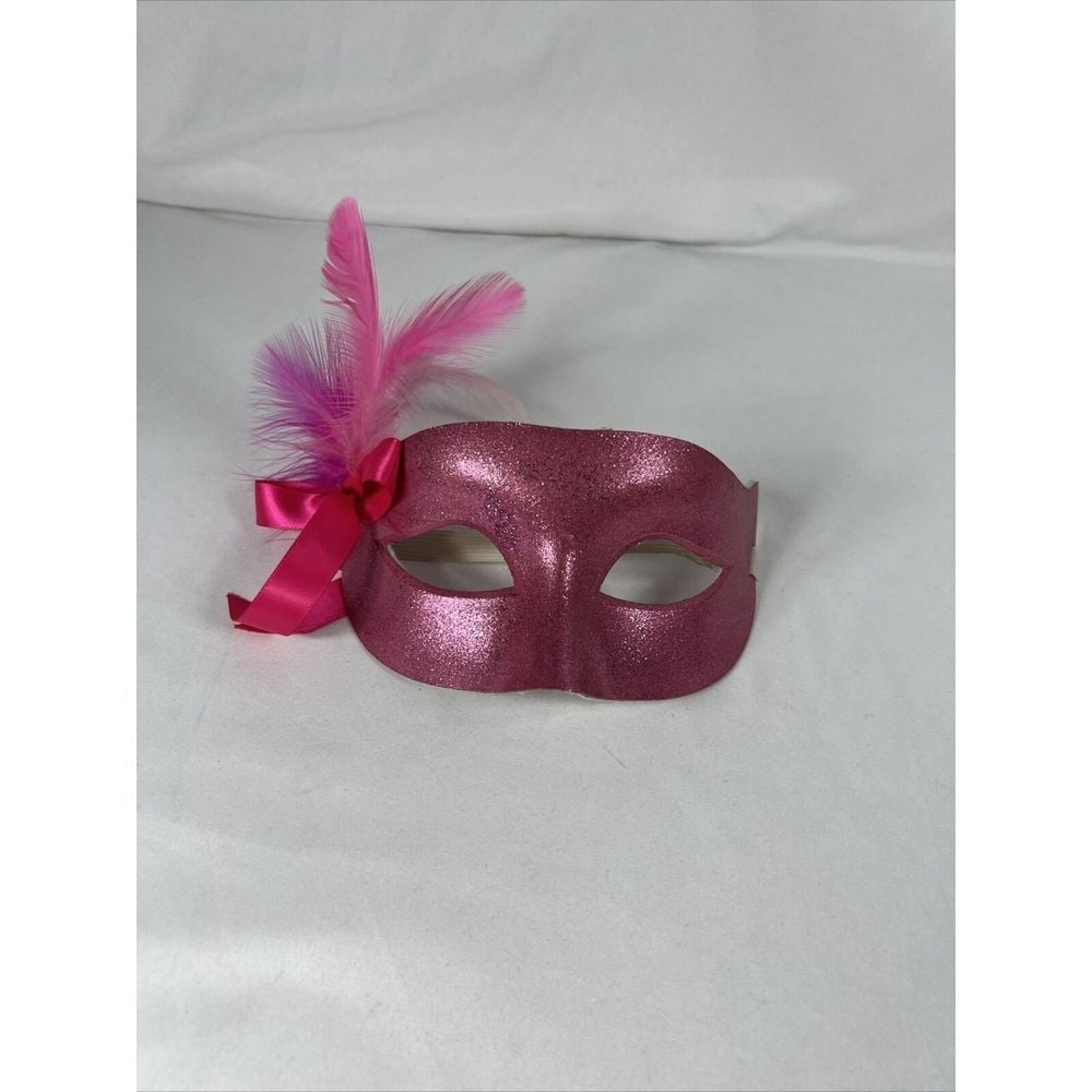 Masquerade Mask Mardi Gras New Orleans Pink   Glitter With Pink Feathers