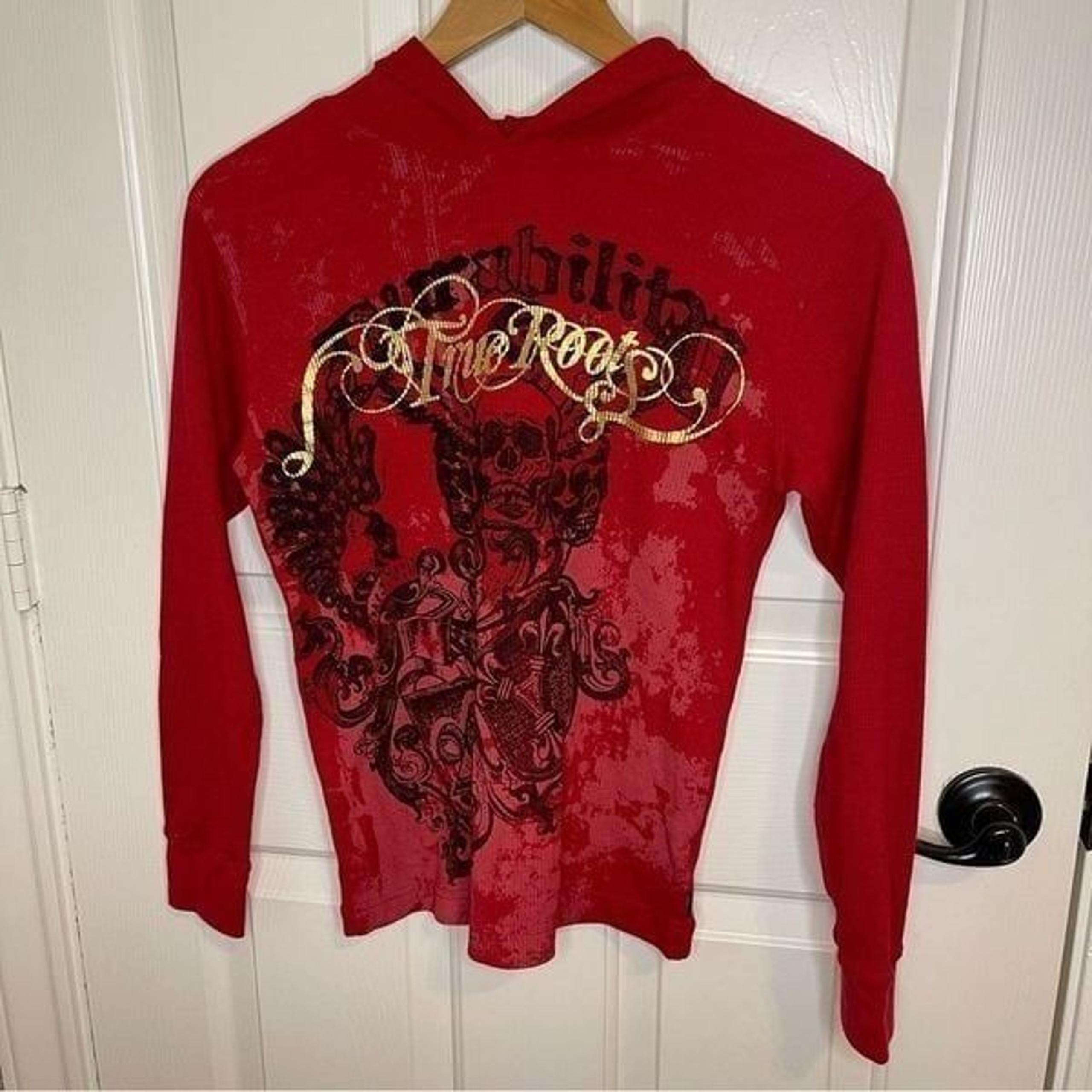 Y2K Dickies Durability True Roots Red Black Skull Waffle Knit Hooded Longsleeve