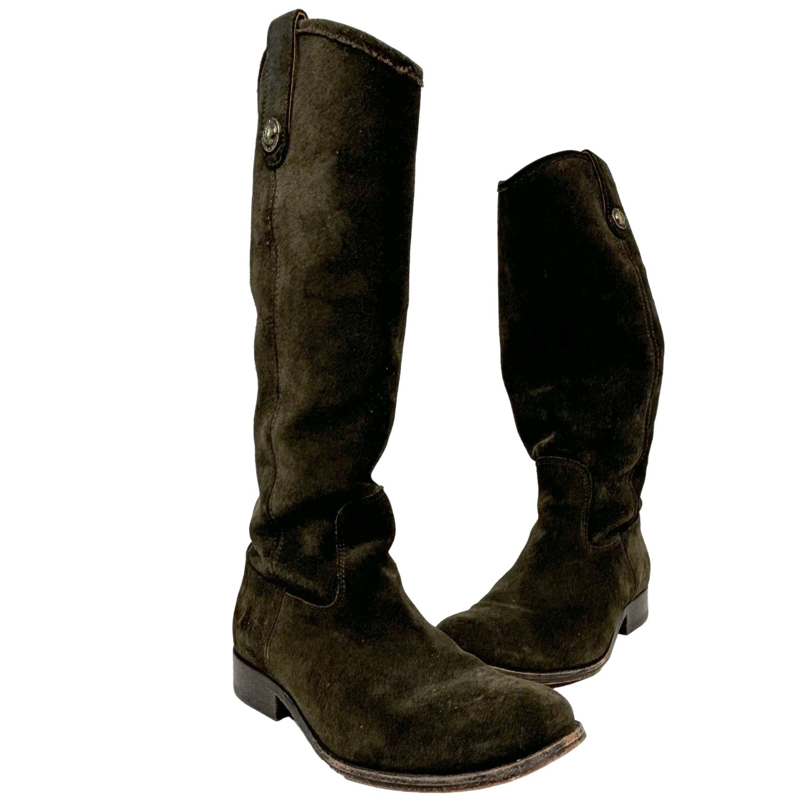 Frye Melissa Button Green, Fatigue Suede Tall Riding Boots 6