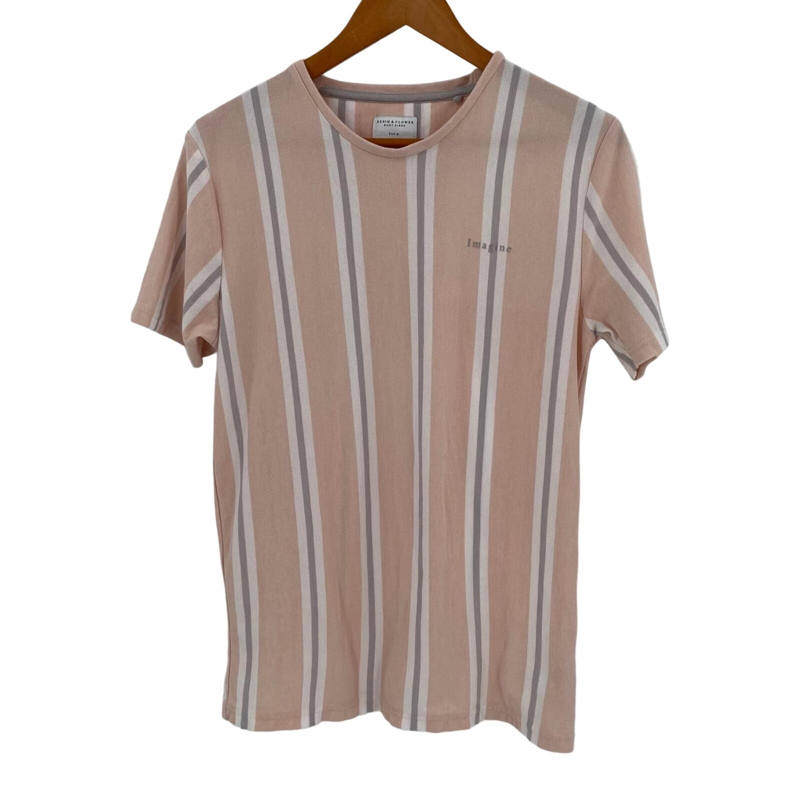 Peach gray vertical striped tee Mens medium Denim & Flower
