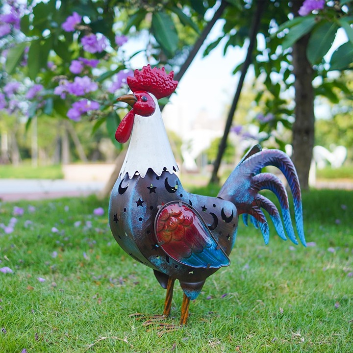 18 Solar Rooster Outdoor Decor with LED Lights,Chicken Home Decorative Ornament