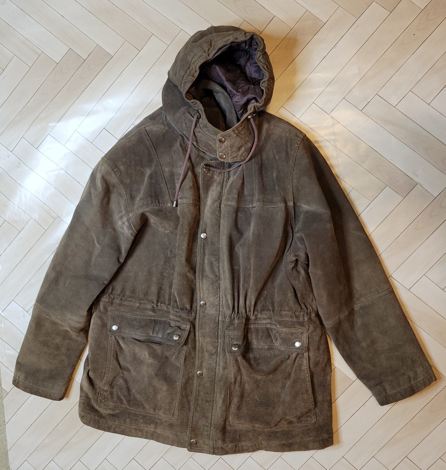 Rugged Fieldmaster Outerwear Suede Long Coat Pockets Removable Hood