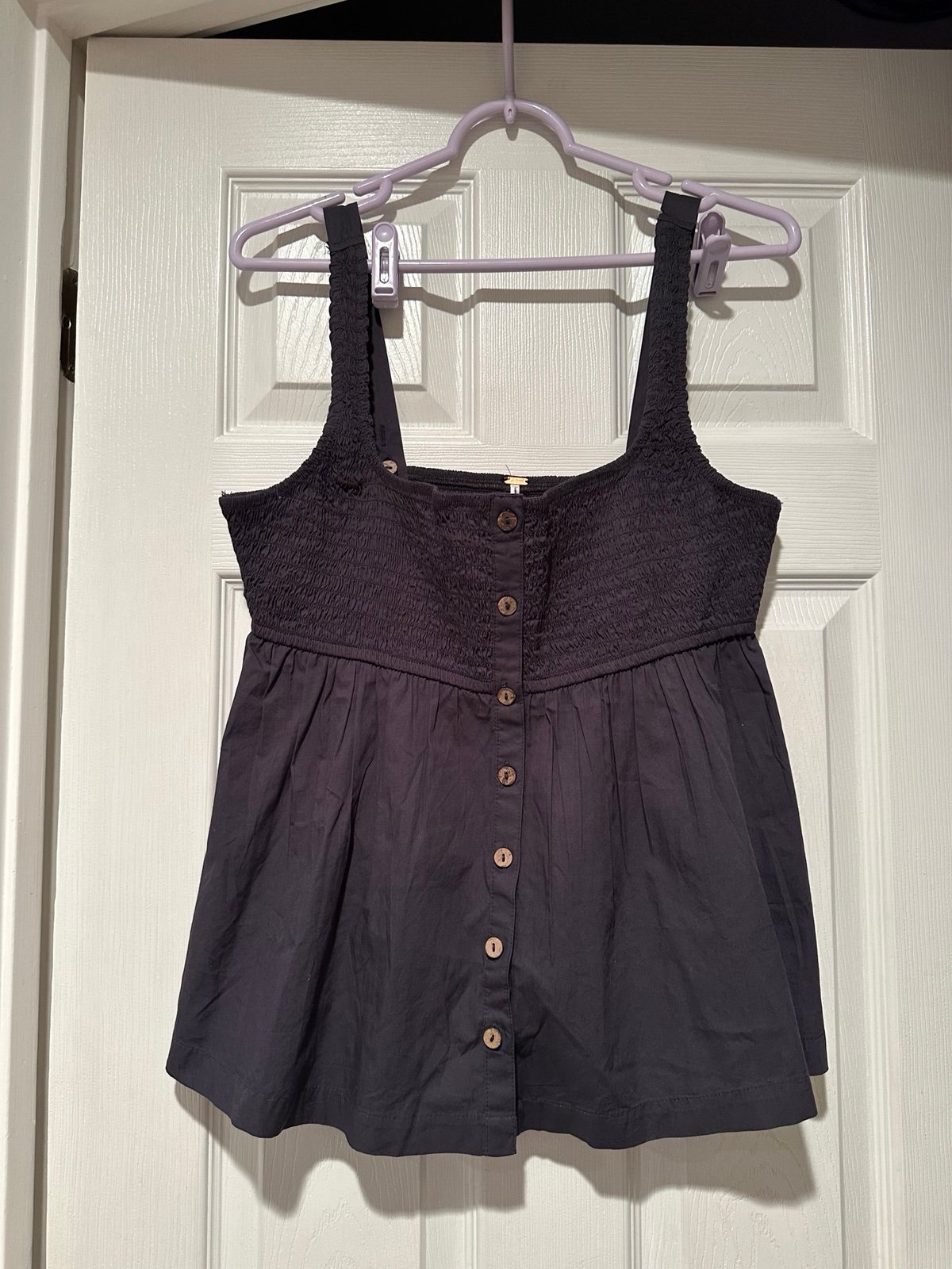 New Free People Zola Set Babydoll Smocked Top & Shorts Charcoal Grey Sz Large