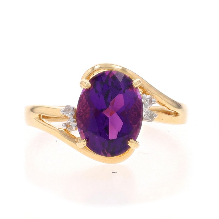 Yellow Gold Amethyst Diamond Bypass Ring - 14k Oval 1.77ctw LX4107