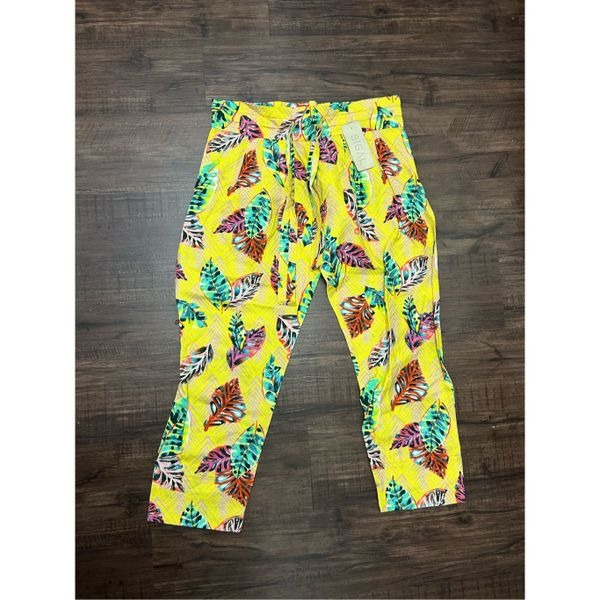 SIGAL NWT Yellow Tropical Cotton Linen Pants, Sz Small/Medium, MSRP 295