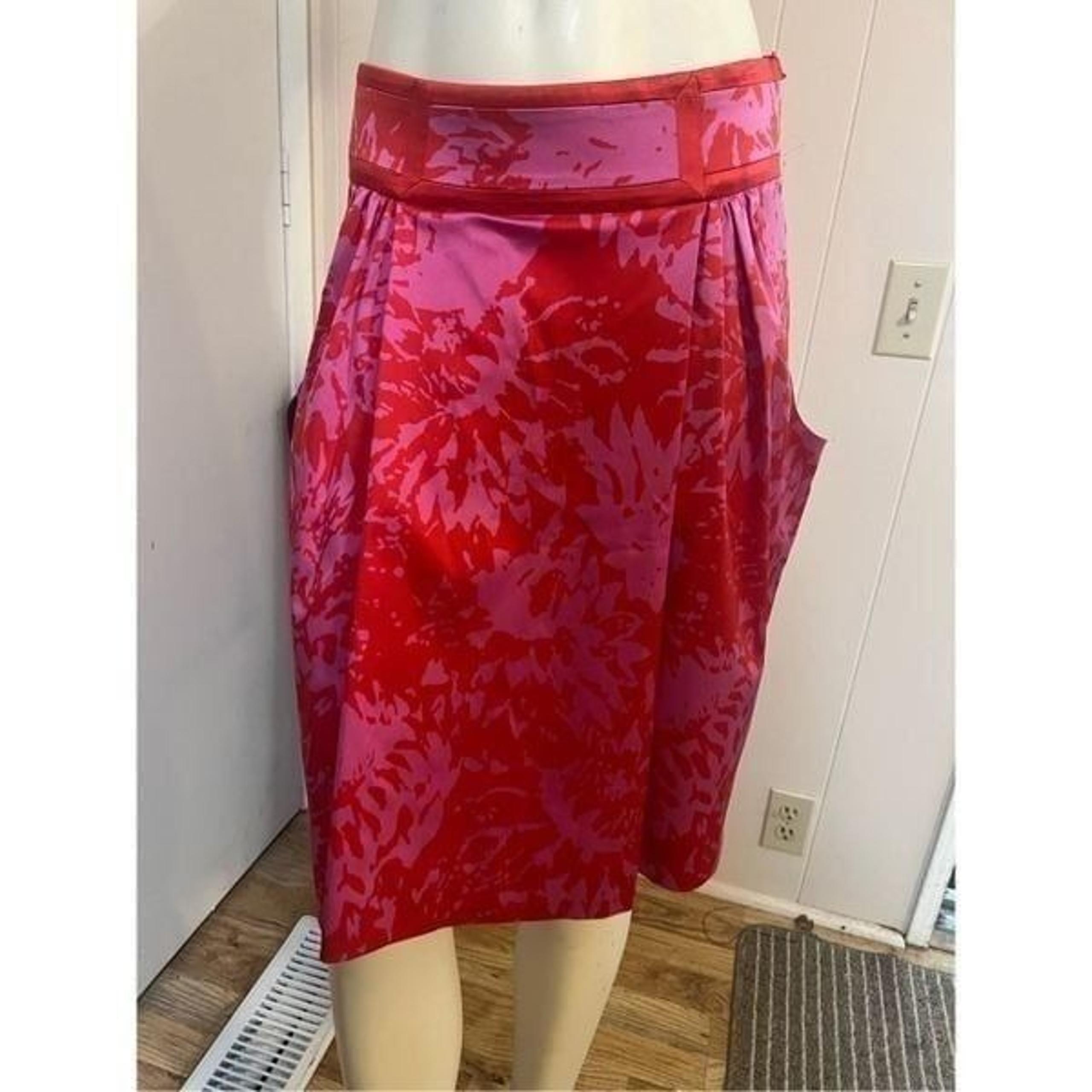 Silk Blend Pink & Red Side Zip Skirt W/ Pleats & Pockets 8 - Diane von Furstenberg
